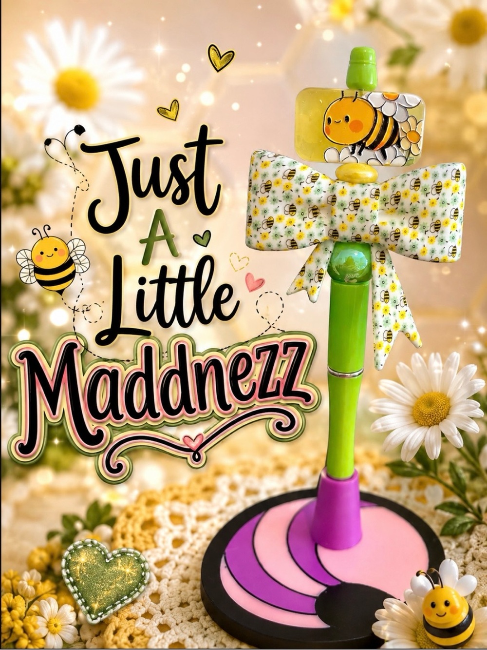 Bee-Themed Pen with Green Stem and bee bow
